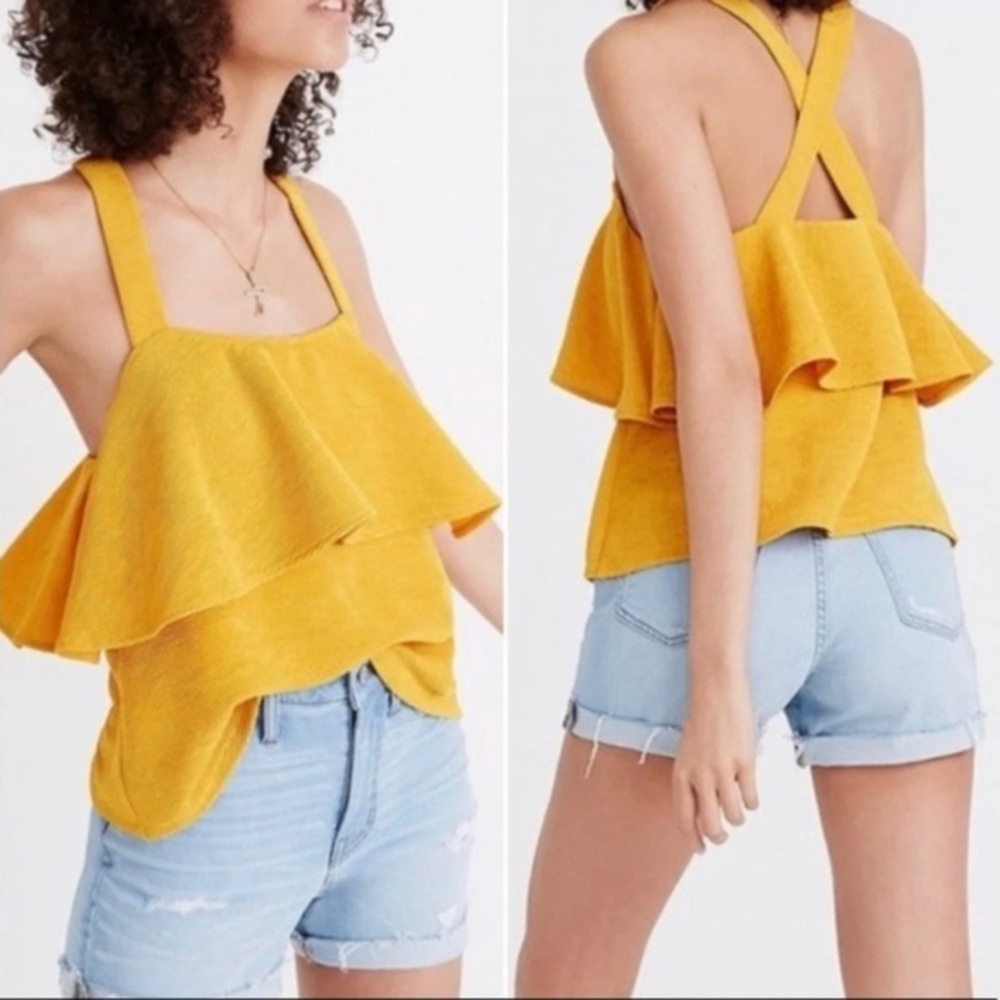 Madewell Texture & Thread Tiered Yellow Tank Top